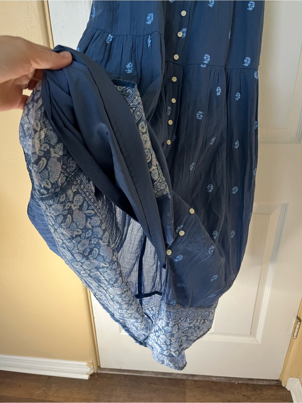 American Eagle Boho Floral Spaghetti Strap Side Tie Button-Front Midi Dress - Picture 7 of 10